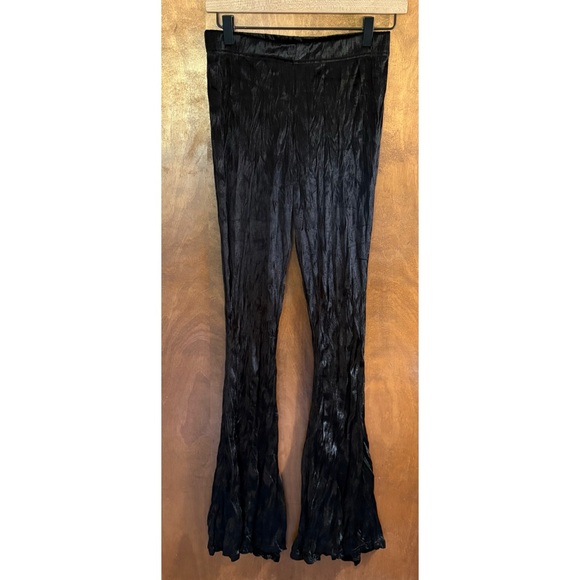 Killstar Black Crushed Velvet High Rise Flare Leg Pants Pull On Goth Vampire Y2K - Picture 1 of 13